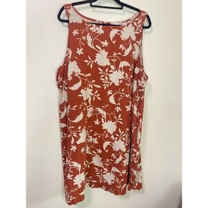 Ava & Viv Rust Orange Floral Linen Blend Sleeveless Shift Dress Plus Size 2X